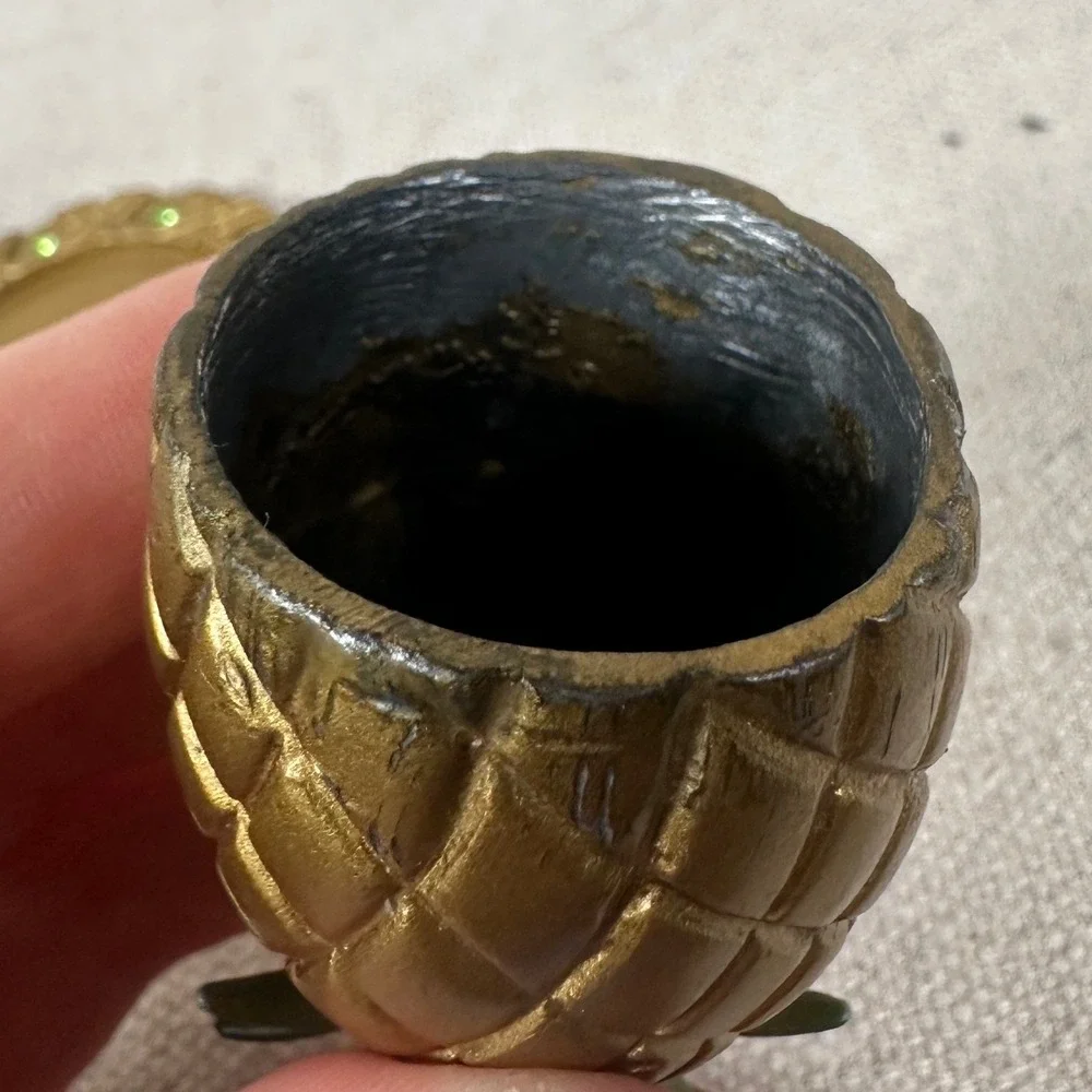PartyLite Gold Pineapple Candle Snuffer and Base Set‎ Green Rhinestone Accents - Picture 6 of 8